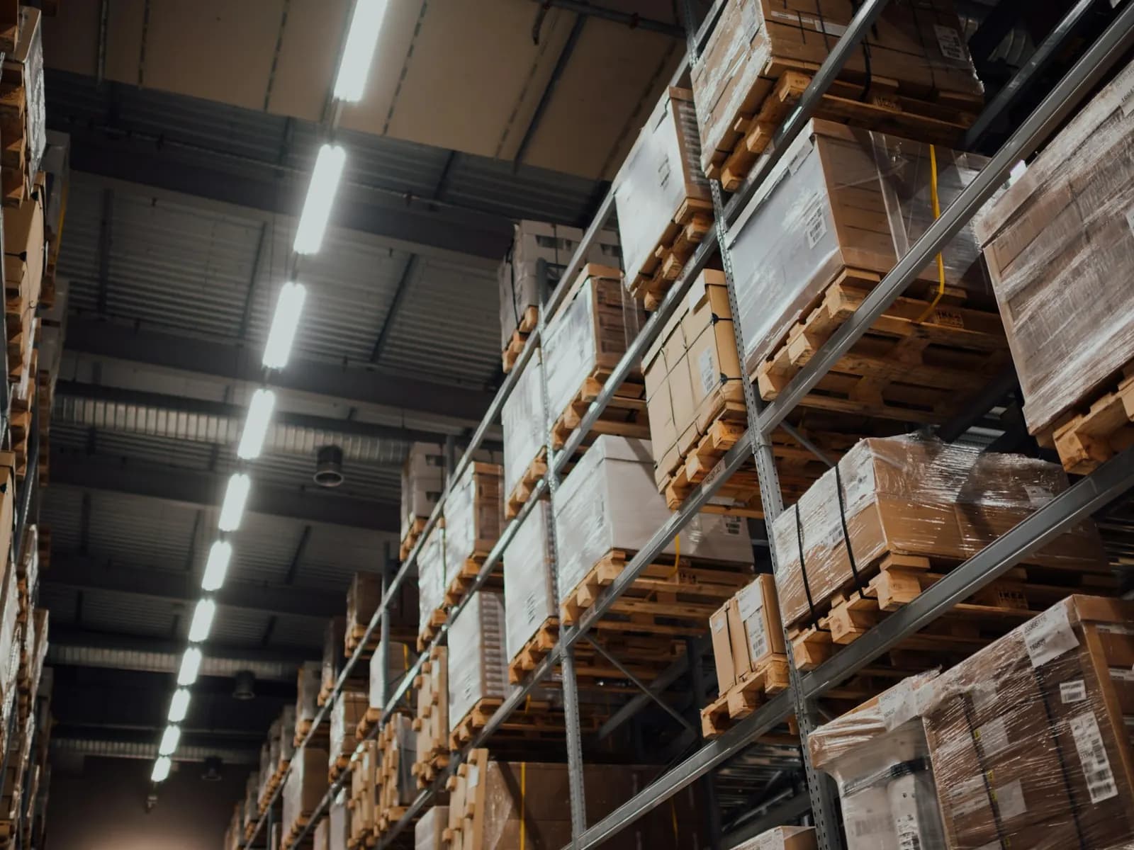Palletised cartons on warehouse racking
