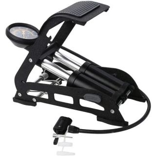 Double Cylinder Portable Foot Pump Air Tyre Inflator With Pressure Monitor